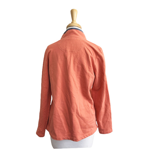 L.L Bean Jersey Orange Rugby Henley Mock Neck Pullover Long Sleeve Cotton Top SP - Picture 4 of 6